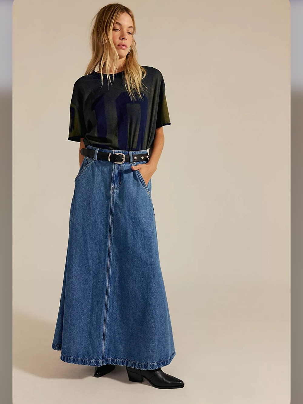 NWT We The Free Sidney Denim Circle Maxi Skirt in size 25